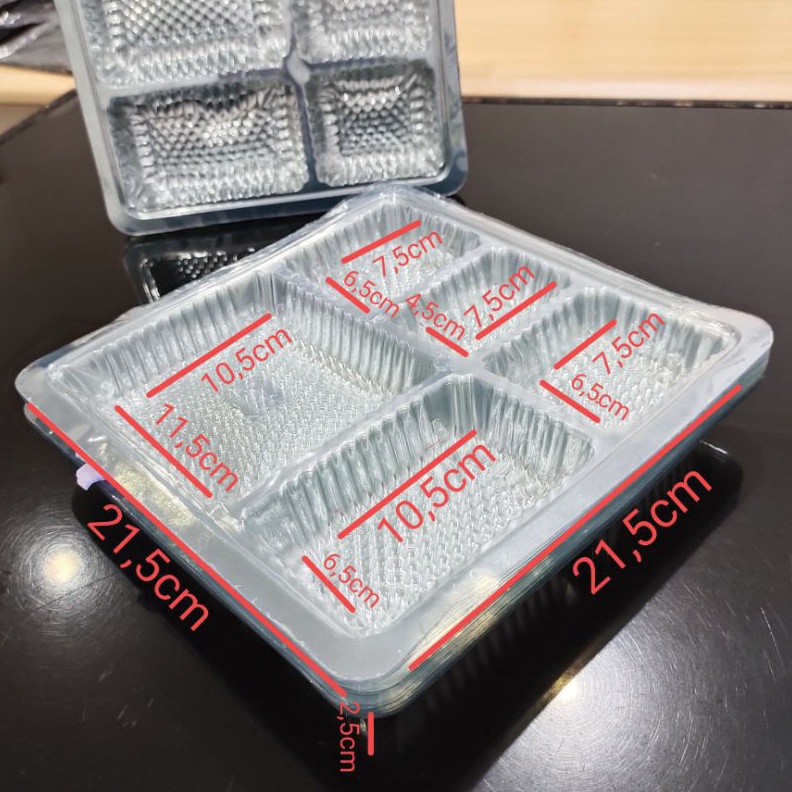 

PANAS Plastik Mika 22x22 Mika Sekat 5 Kotak Mika Alas Dalaman Dus Nasi