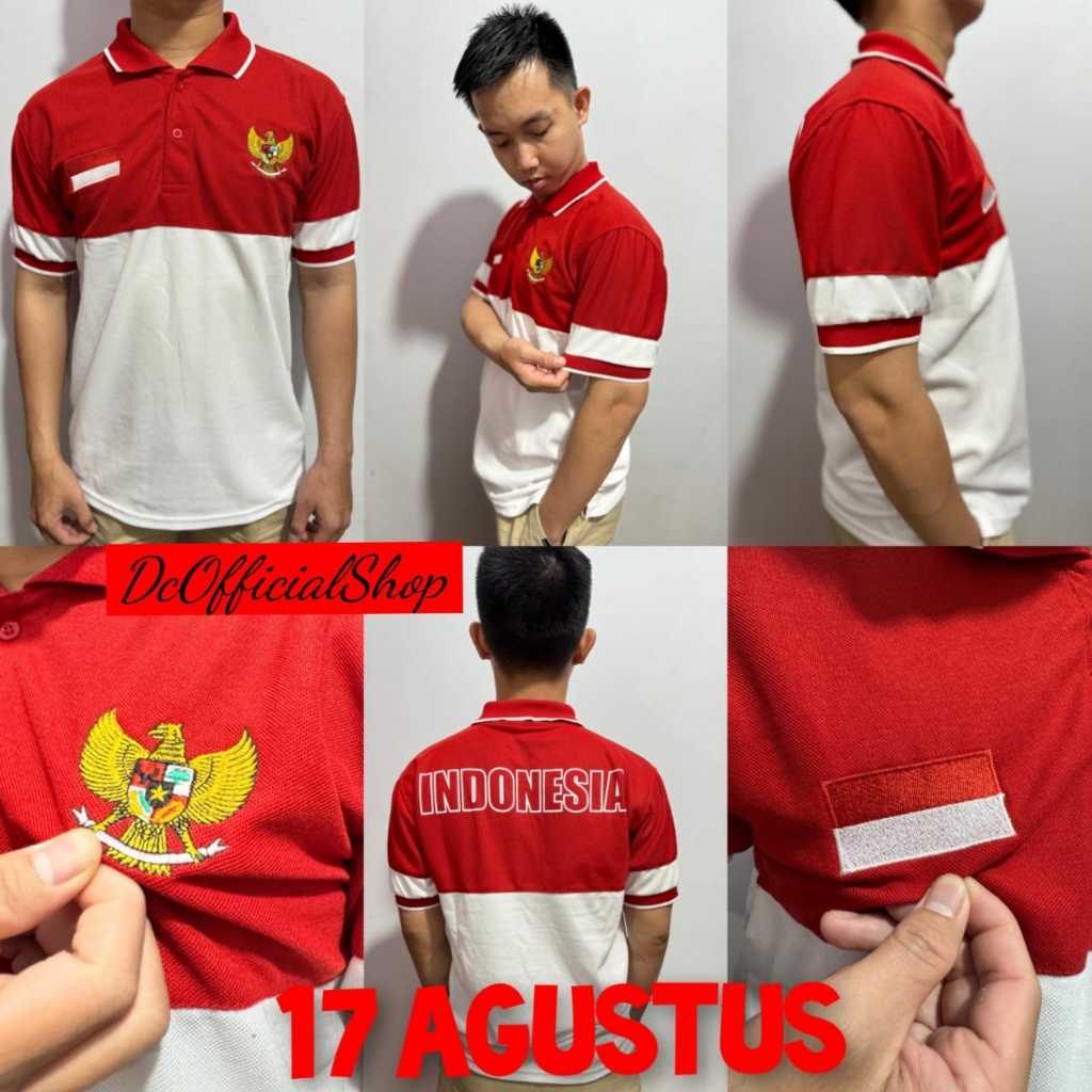 Kaos Merah Putih - Tshirt Polo Merah Putih -  Baju Merah Putih Logo Garuda Indonesia - Polo Shirt Lo