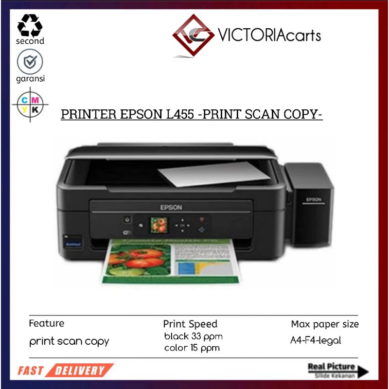 printer Epson L455 all in one print copy scan wireless second murah