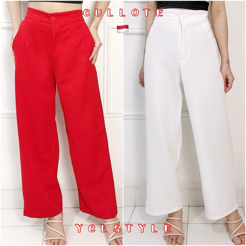 CELANA KULOT MERAH PUTIH SCUBA PREMIUM KANCING HW PANTS