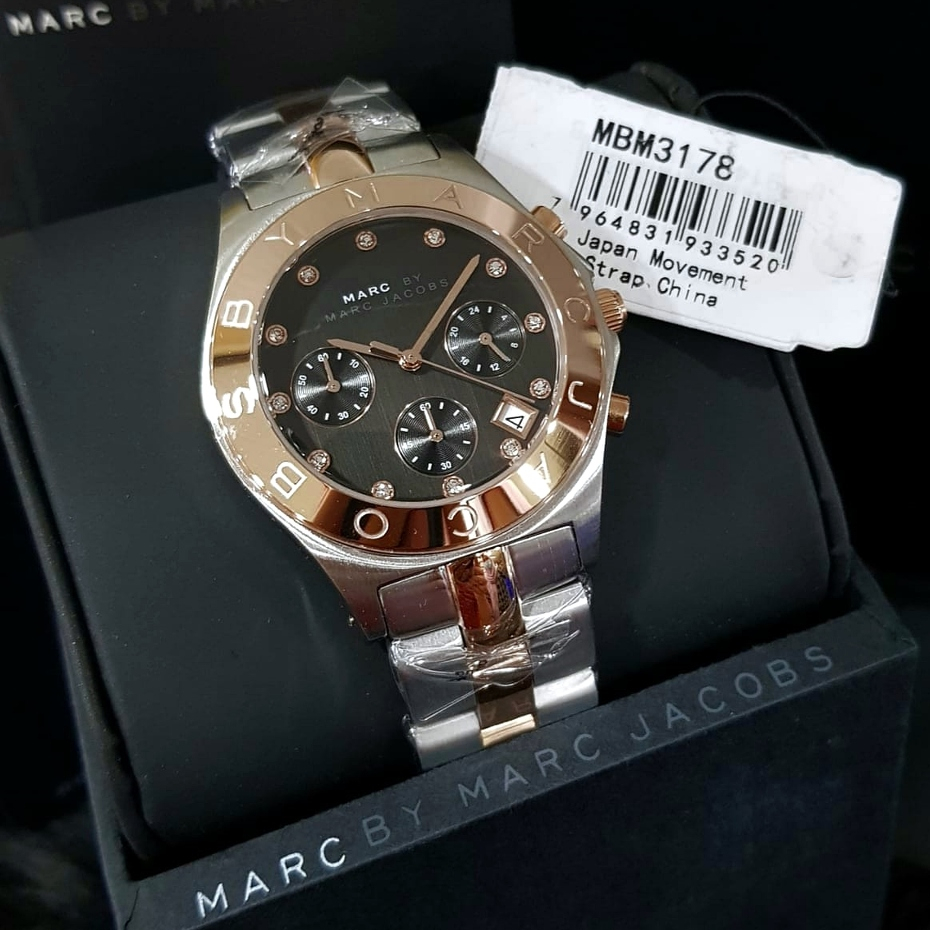 Jam Tangan Wanita MJ Blade MBM3178 Chronograph Black Dial Rosegold Combi Silver Steel