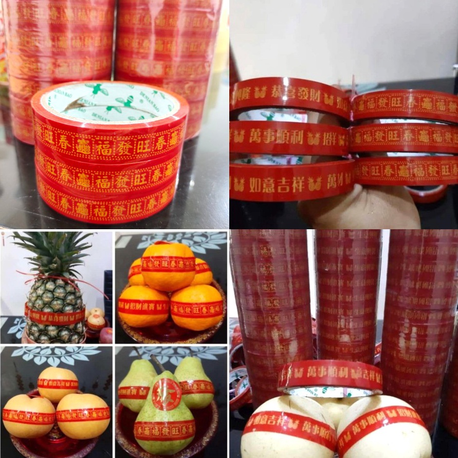 

TERBATAS Isolatif Buah Lakban Plastik Merah CNY Imlek Sincia Selotip Toples Isolasi Food Makanan