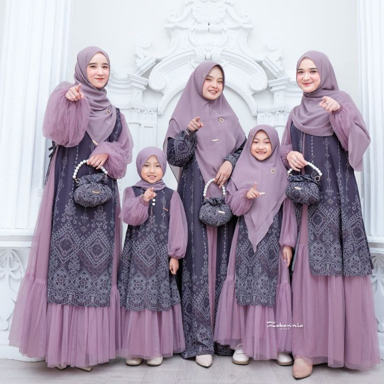 Zabannia terbaru Maharani dress couple mom and kids kode 1 2 3 soft lavender gamis syari muslimah an