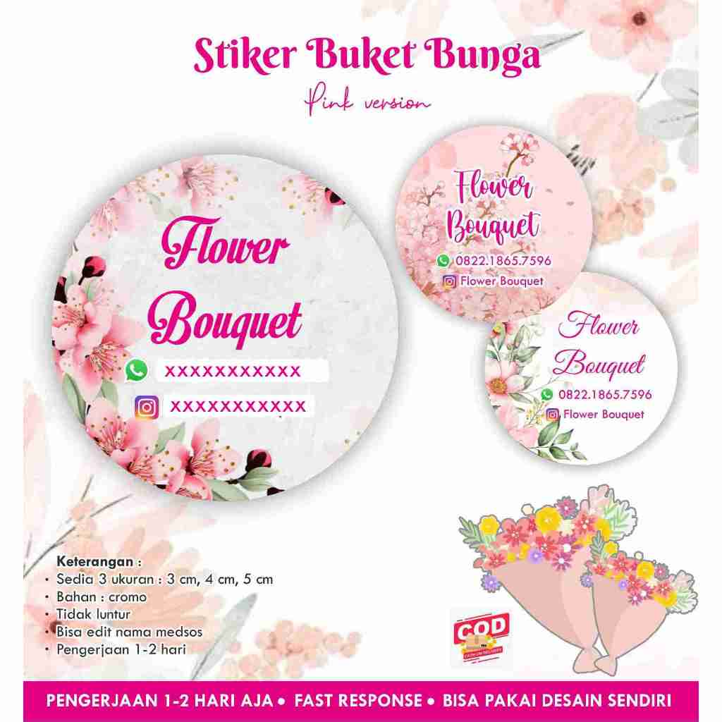 

[170 pcs] Stiker Bunga bulat PINK version / Flower / Buket / Bouquet bulat cromo