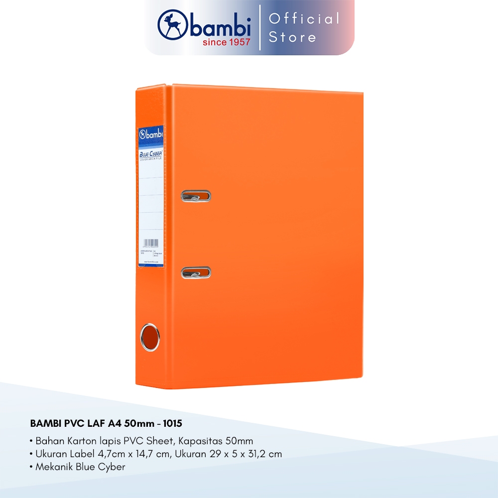 

Bambi Ordner A4 MID SIZE 50 mm Orange PVC Lever Arch File A4 kode 1015