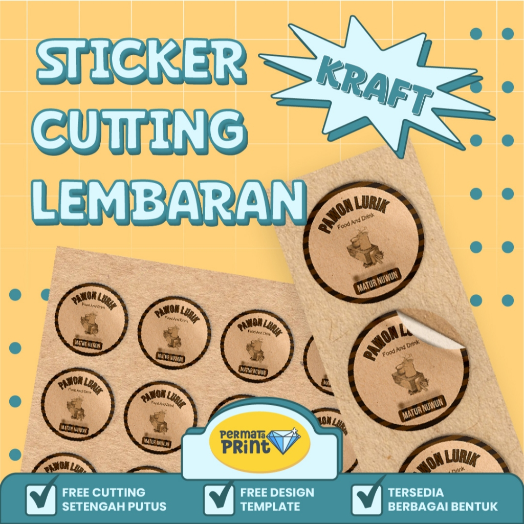 

Stiker Kraft [FREE DESIGN & CUTTING] Stiker Kraft Logo Kemasan / Stiker Label Kisscut / Stiker Kraft Label Makanan Kemasan A3+