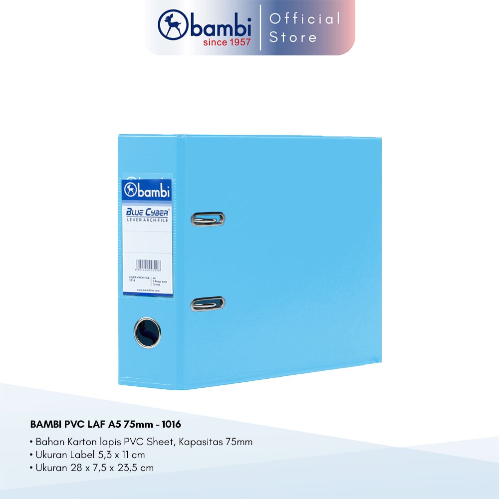 

Bambi Ordner A5 JUMBO SIZE 75 mm Special Colour Pastel Blue PVC Lever Arch File kode 1016