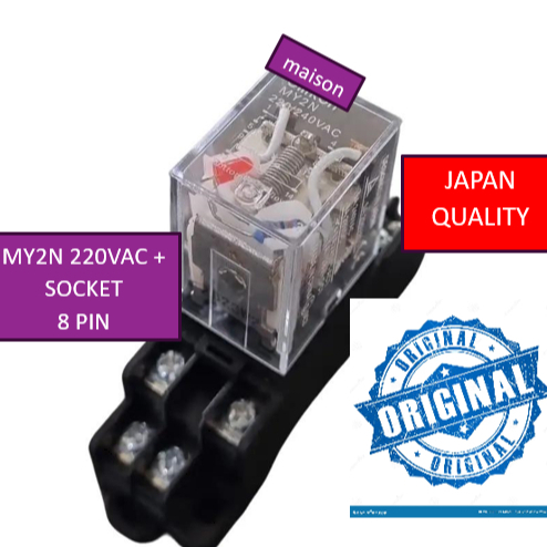 Relay MY2N 220VAC + socket ORI JEPANG - 8 pin / MY2N 220V / MY2 220VAC