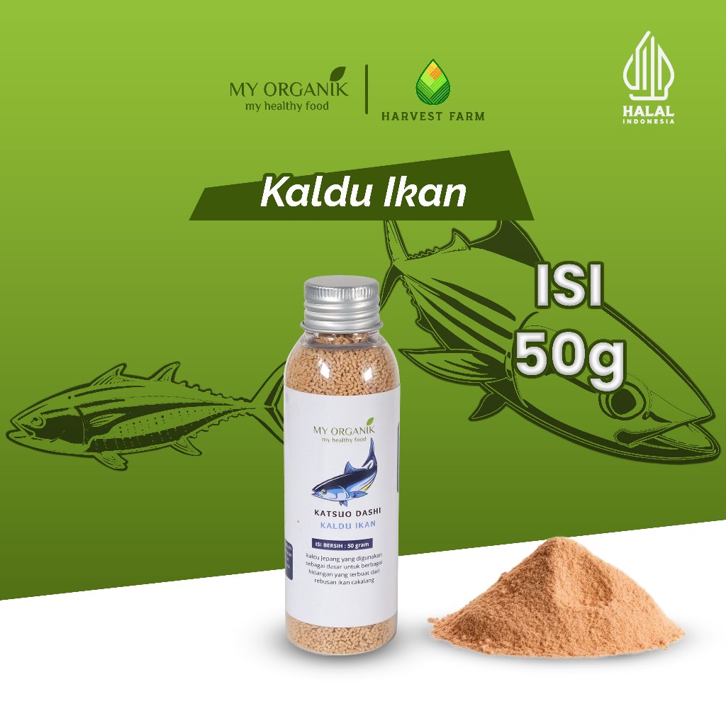 

My Organik Kaldu ikan Bubuk Katsuo Dashi bahan utama untuk membuat sup dan saus masakan jepang