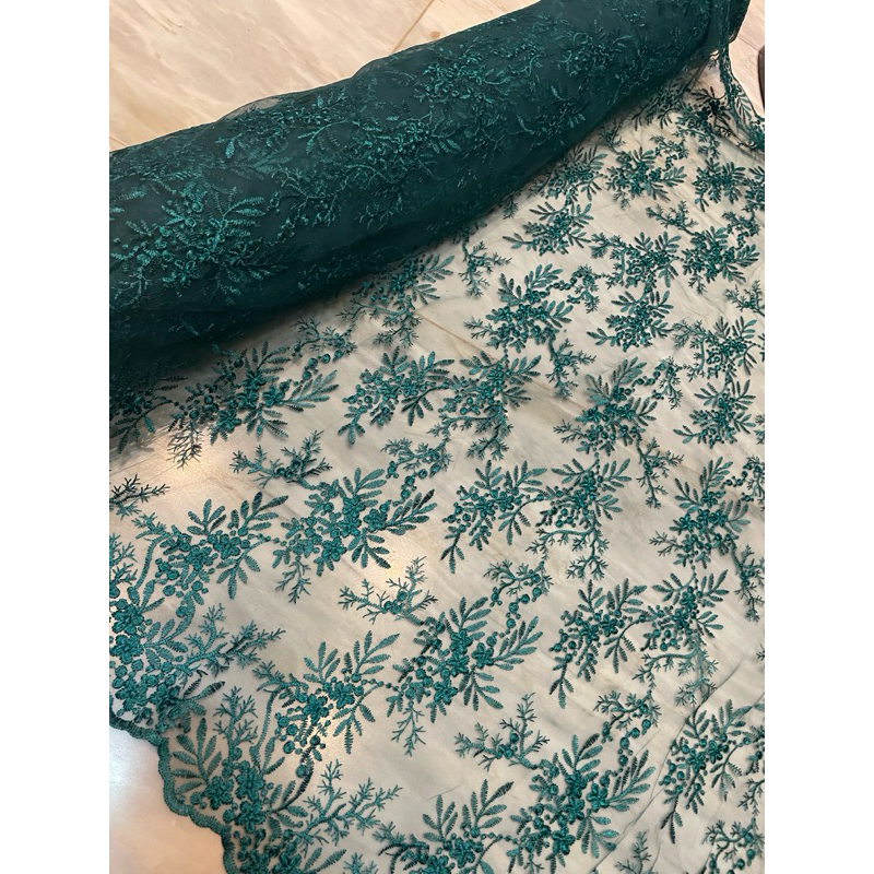 Ay00 Bahan Kain Kebaya Bordir Tile Brokat Alana Warna Hijau Emerald