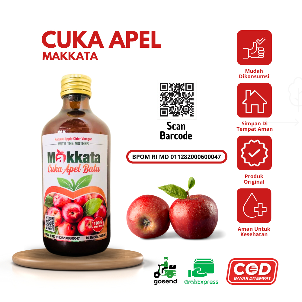 

Cuka Apel Makkata Organic Apple Cider Vinegar Original 100% Apel Utuh Penurun Berat Badan