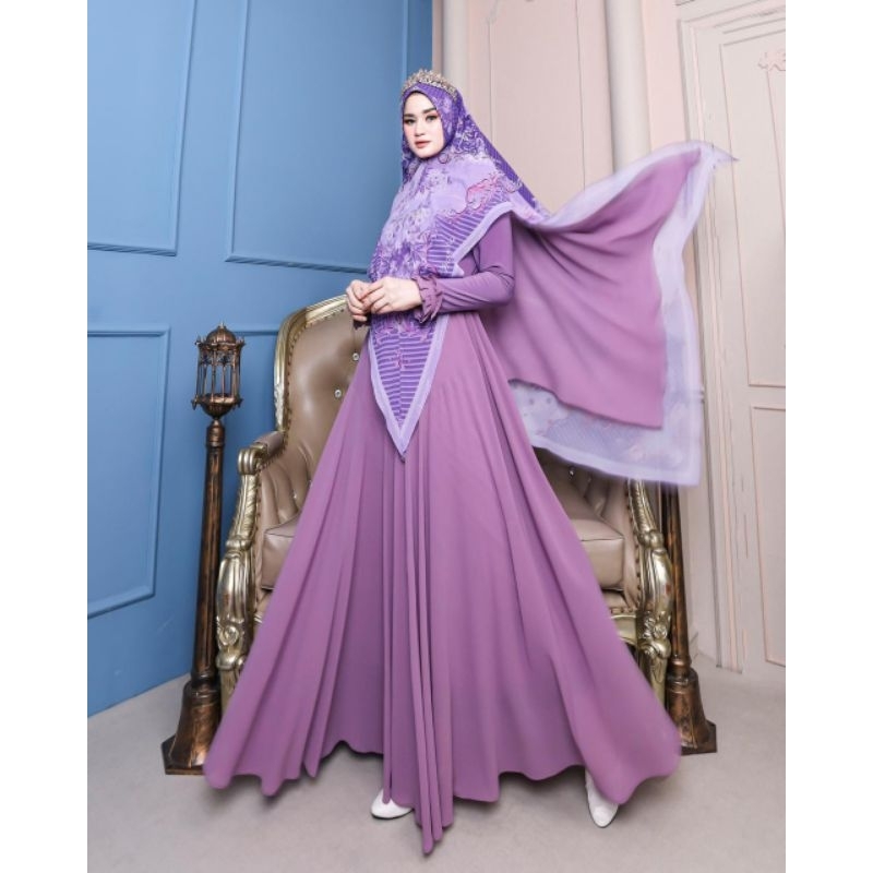 Savina Series Gamis Syari Ceruty Baby Doll Premium Fashion Muslim Dress Set Hijab Khimar Kekinian Me