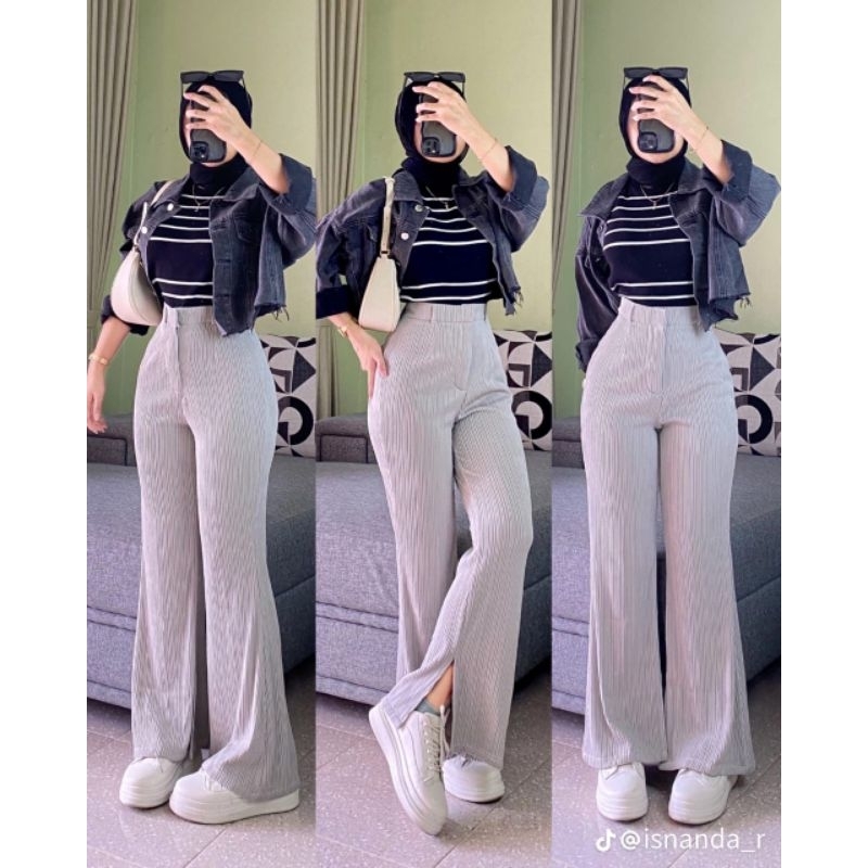 CELANA CUTBRAY KNIT WANITA Highwaist Knit Cutbray Wanita Premium