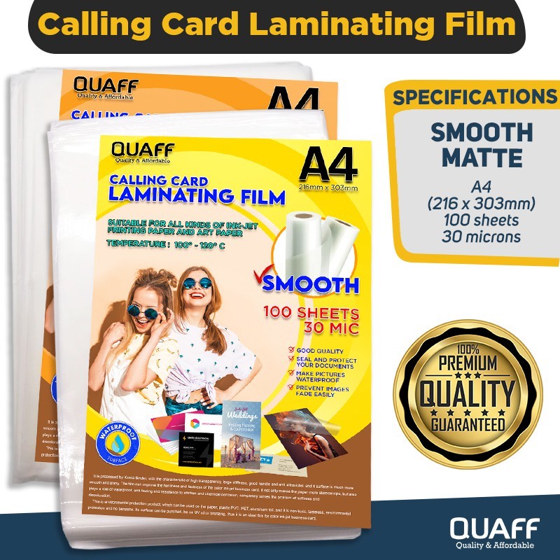 

Calling Card Laminating A4 30micron Matte / Glossy (100pcs/pack)-QUAFF