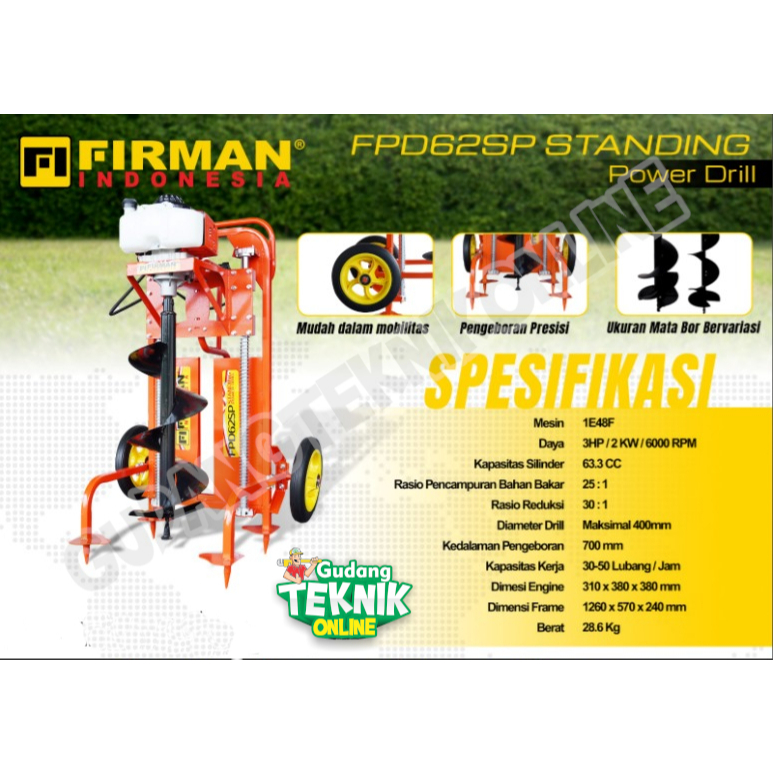 (FIRMAN FPD62SP STANDING) Mesin Bor Tanah Dorong Roda STANDING FIRMAN FPD62SP FRAME / Power Drill Ea