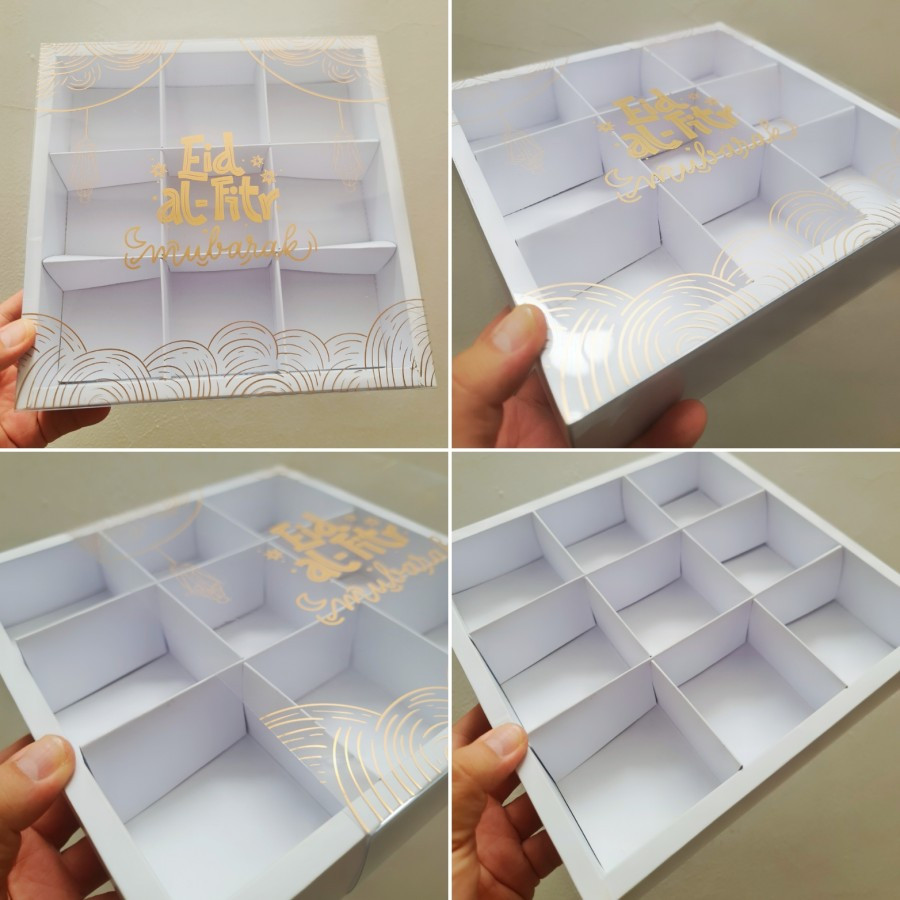 

10pcs Dus Mika Idul Fitri Sekat 9 Uk. 7.3x7.3 " EID AL FITR " PUTIH