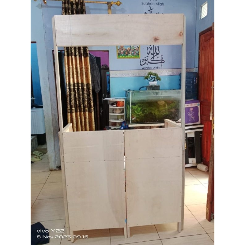 MEJA LIPAT DAGANG /BOTH PORTABLE  3 RAK LUBANG PINGIR