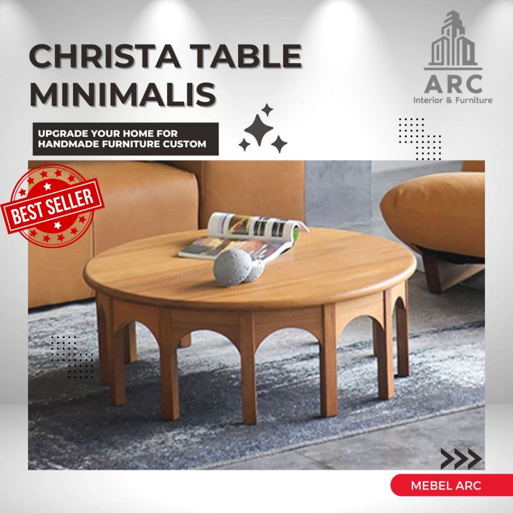 Meja Tamu Bulat Minimalis / Meja Tamu Bulat Kayu Jati Modern