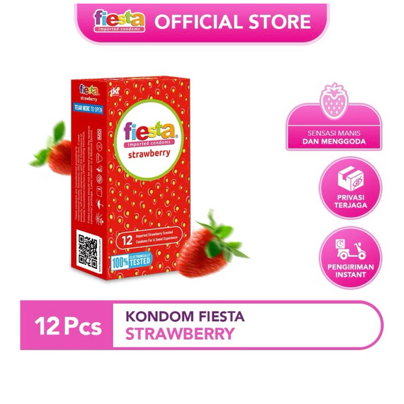 Kondom Fiesta Strawberry/Max Dotted/Delay/Bublegum  isi 12 Pcs / Aroma Manis Buah Stroberi