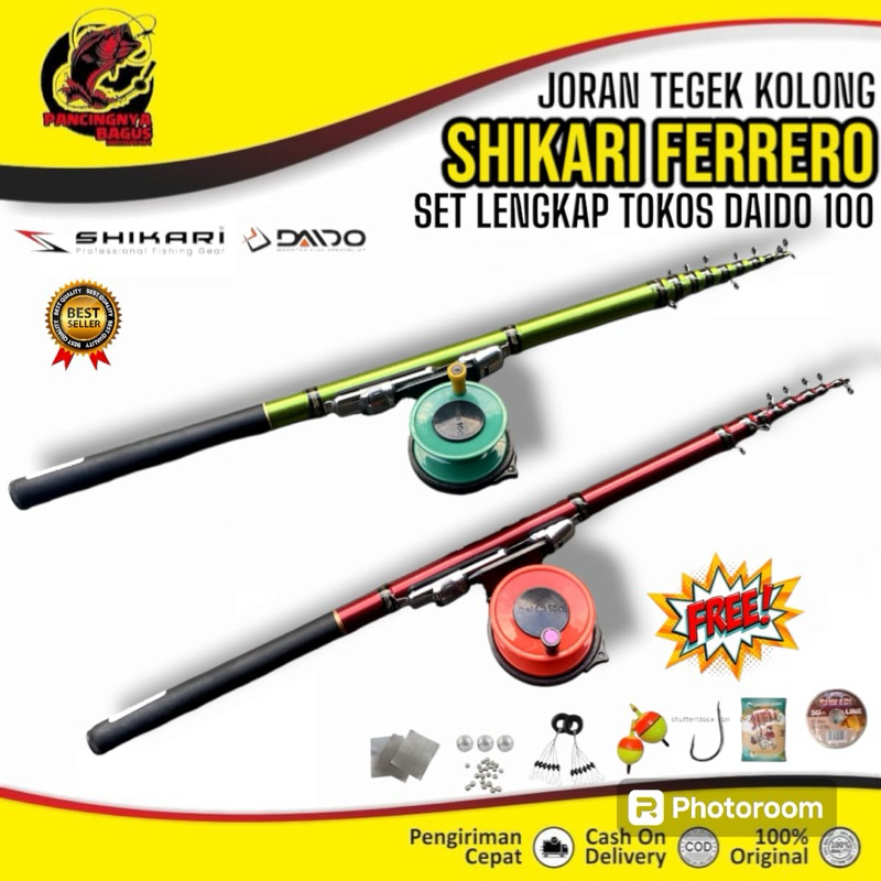 Sepaket Joran Tegek Set Kolong Shikari Ferrero Ruas Pendek 210-450Cm Tokos Daido 100 BELI 1 SET Free