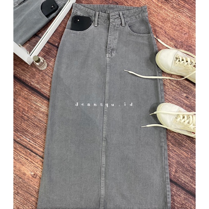 Spesial ROK SKIRT JEANS BASIC ABU THEANA SPAN WANITA JEANS MAXI SKIRT ROK PANJANG HIGHWAIST MURAH TE