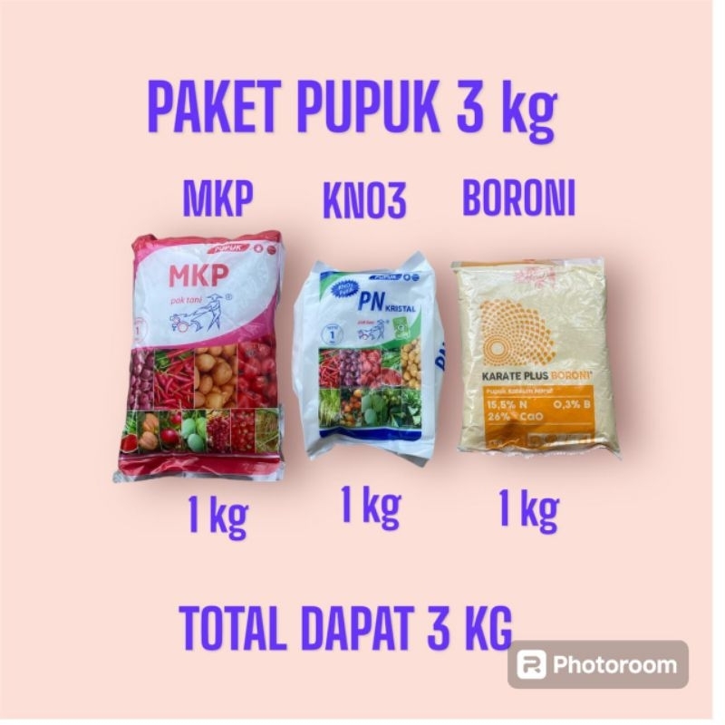Paket hemat pupuk 3 kg pupuk MKP pak tani , kno3 pak tani dan boron pupuk anggur