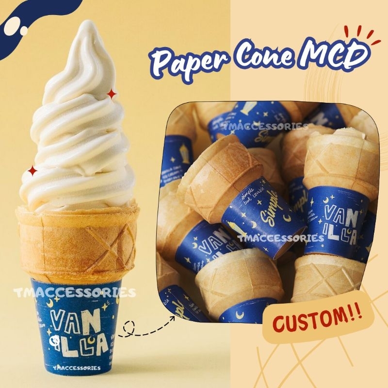 

KERTAS KEMASAN ES KRIM MCD CUSTOM / Papercone Sleeve Cone Ice Cream Mekdi / paper cone mini