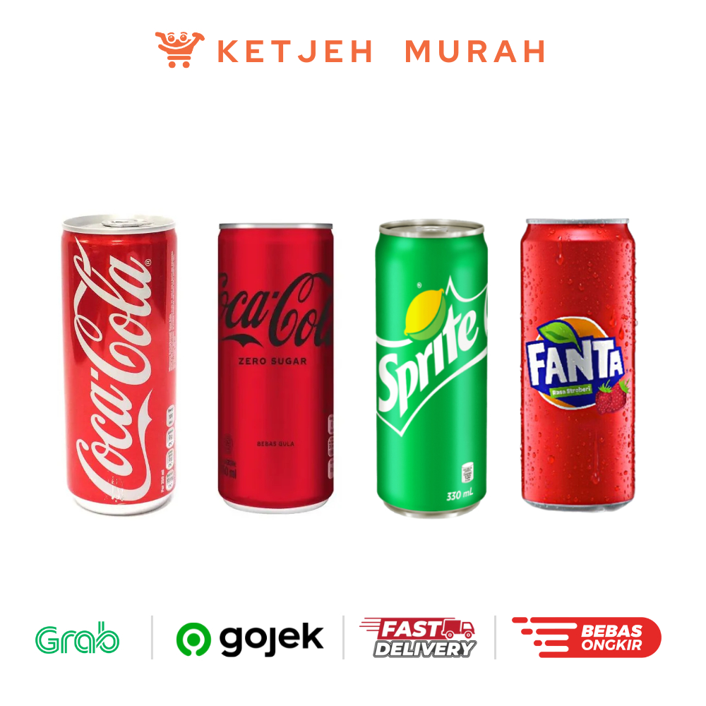 

Coca Cola Original / Cola Zero Sugar / Sprite / Fanta Strawberry 250 ML Kaleng 1 Pcs