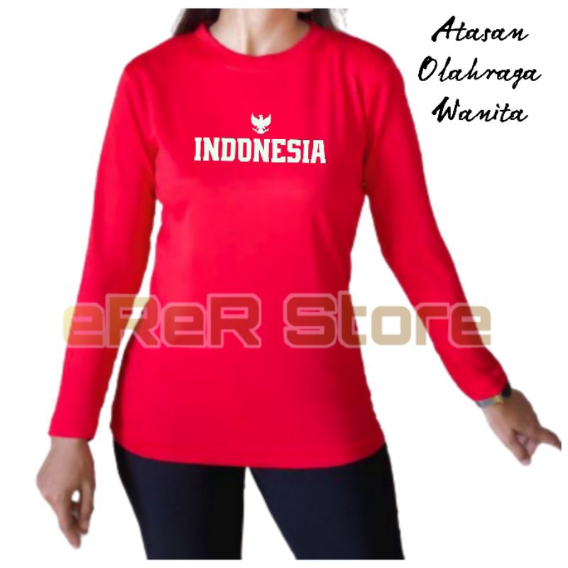 Baju Agustusan Kaos senam Aerobic Atasan Olahraga Wanita Hijab Jersey Zumba Gym Running Menyerap Ker