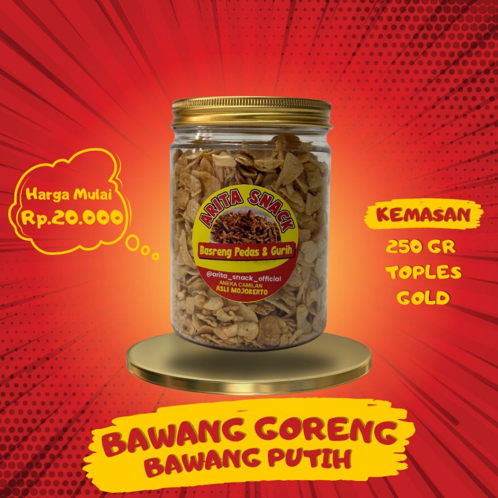 

Bawang Putih Goreng Asli Renyah dan Gurih Arita Snack - 250gr Toples