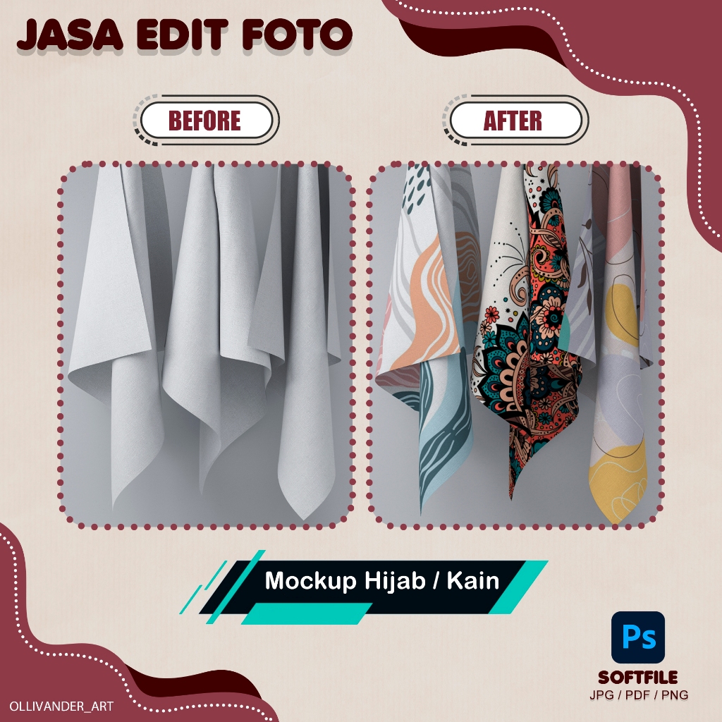 Jasa edit foto mockup hijab kain fabric jilbab photoshop