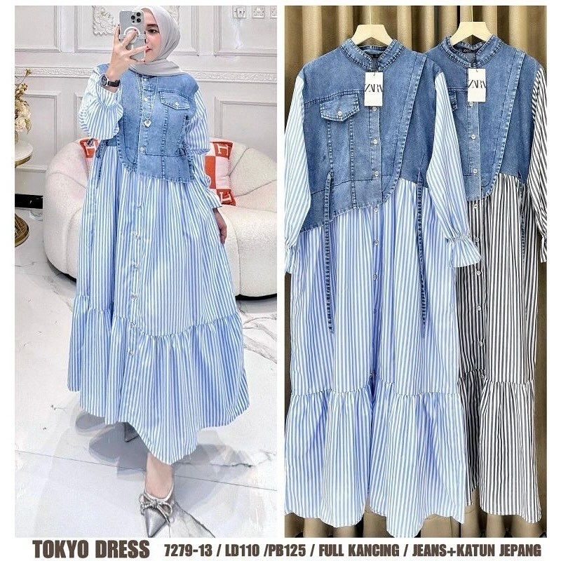 Gamis Terbaru Maxy WD M L XL XXL Bahan Jeans Mix Katun Jepang Baju Gamis Wanita Terbaru Jumbo Import