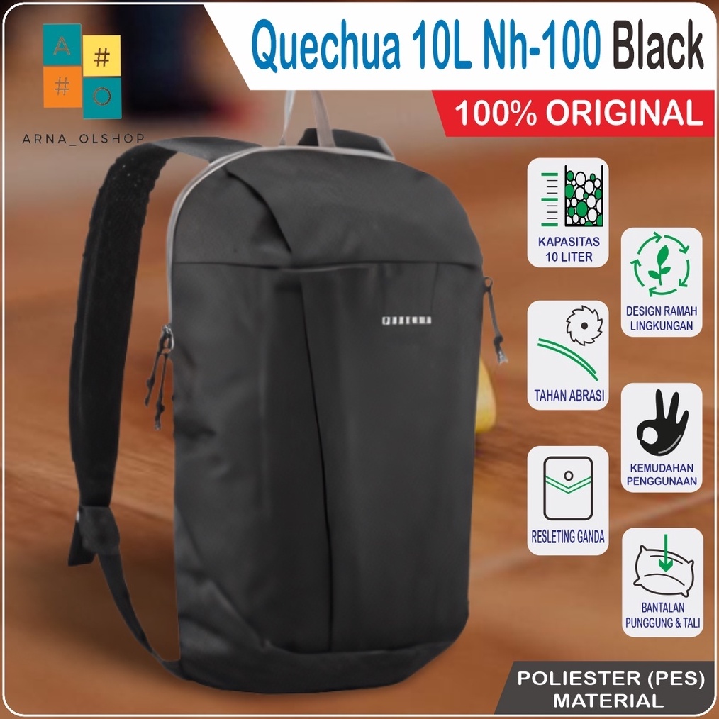 KODE Q84X Quechua Tas Ransel Sepatu Sport mini 1 Liter Hitam Nh1 Backpack Original Camping Hiking Pr