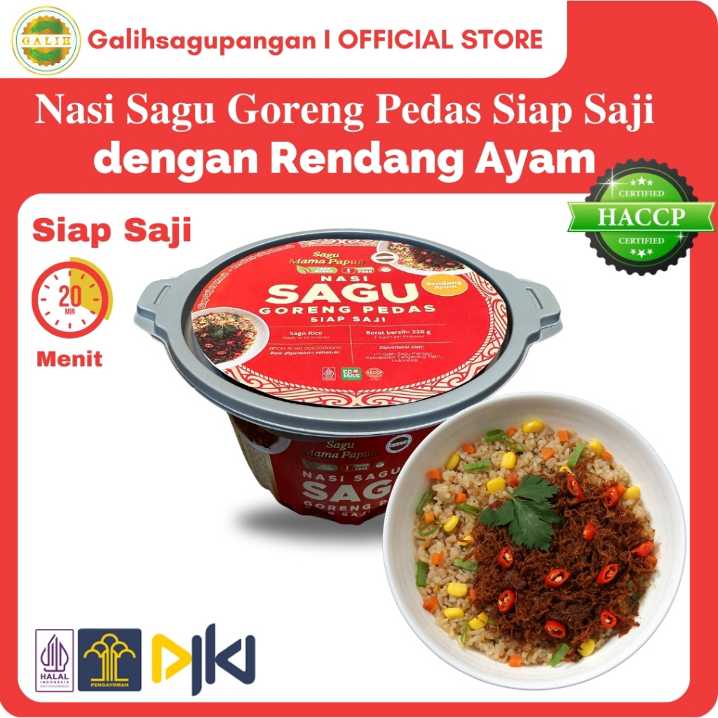 

Nasi Sagu Goreng Pedas Siap Saji dengan Rendang Ayam