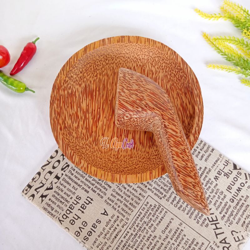 L-AYUCRAFT Set cobek kayu kelapa bulat 20cm
