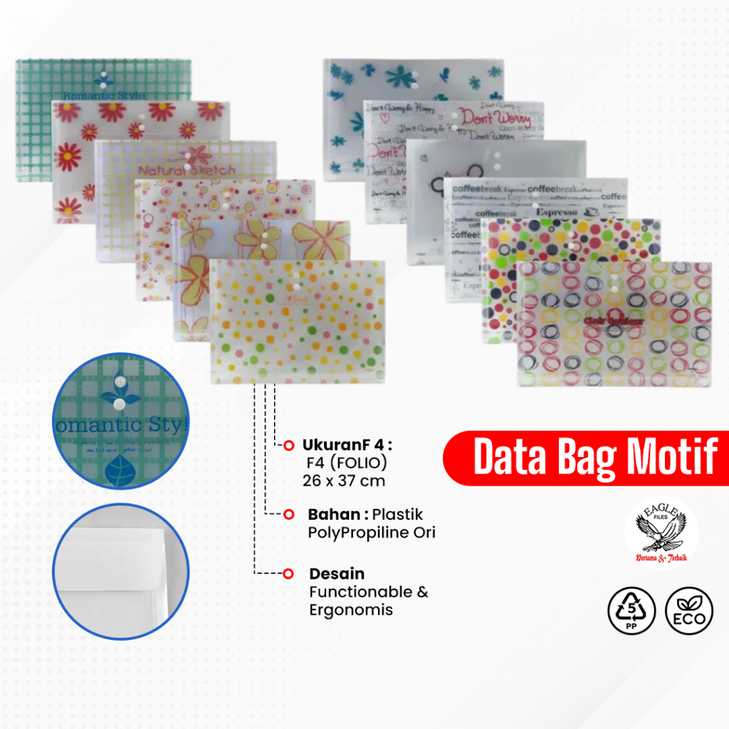 

Map Plastik TOMEX F4 Motif Mixed Map Kancing Plastik Punggung Data Bag File Horizontal 6 PCS / Pack