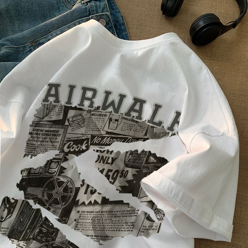 Disneay Kaos Pria T-shirt Kaos Retro pattern AIRWALK Vintage Longgar Kaos Putih Pria Baju Distro Obl