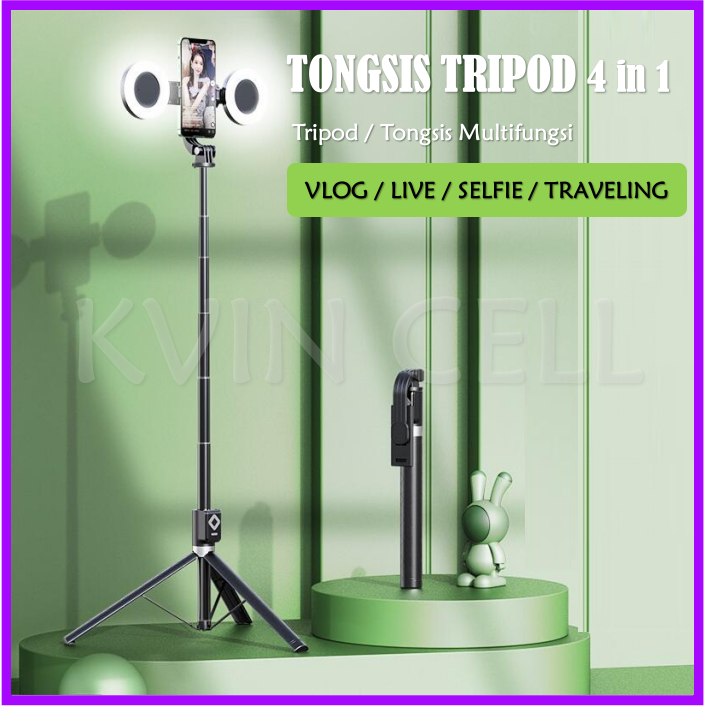 PLOKAMA Tongsis Tripod 1.7 Meter 2 Meter Selfie Stick Remote Bluetooth 4 in 1 360 Handphone HP LED D