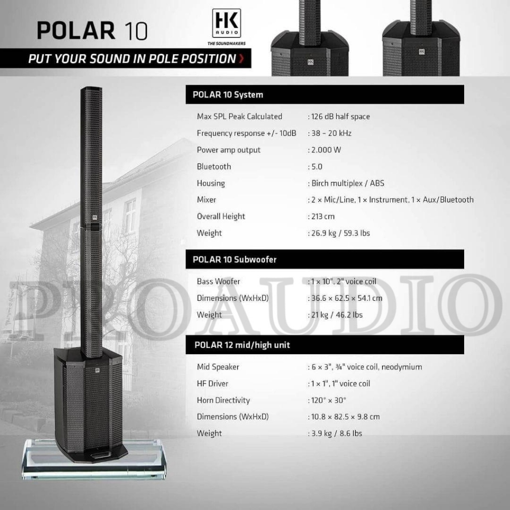 HK AUDIO POLAR10 SPEAKER AKTIF SATELITE ORIGINAL / POLAR 10 COLUMN SPEAKER + SUB - HARGA SATUAN
