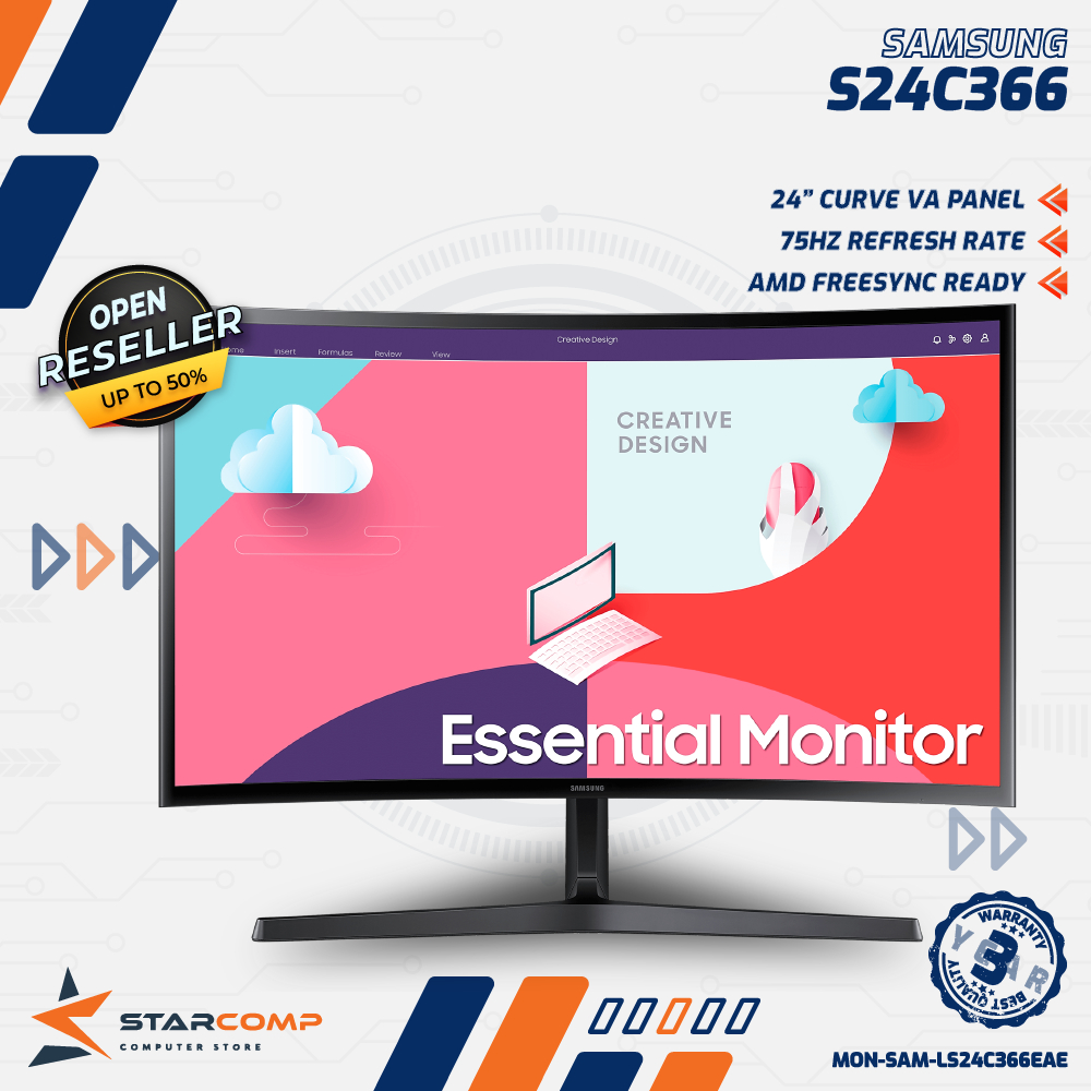 SAMSUNG S24C366 LED Monitor 24" Curved 75hz FHD VA