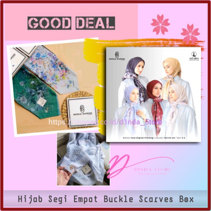 Hijab Segi Empat Buckle Scarves Box Kerudung Motif Sublim Jilbab Voal Lasercut Fashion Muslim Wanita