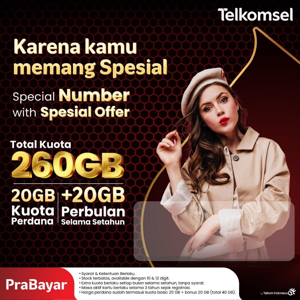 Telkomsel Paket Internet 1 Tahun 20 GB setiap bulan ujung nomor dobel