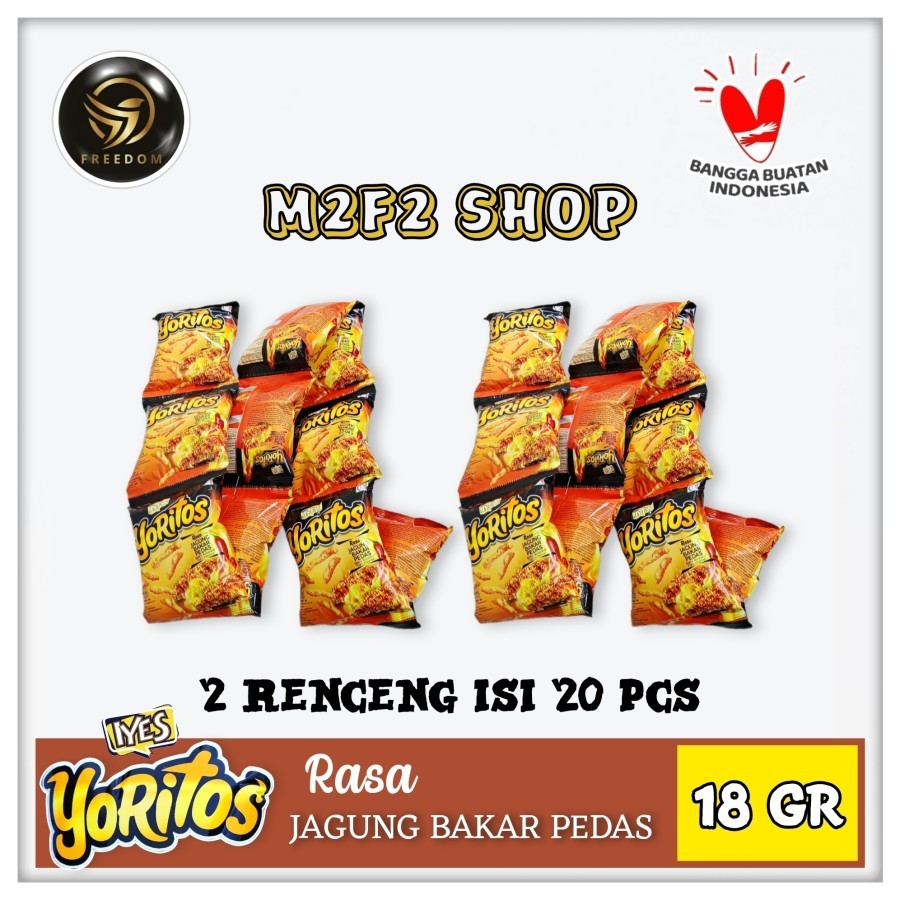 

Iyes Snack Yoritos Spicy Roasted Corn Flavour | Camilan Rasa Jagung Bakar Pedas Sachet - 18 gr (Kemasan 2 Renceng)