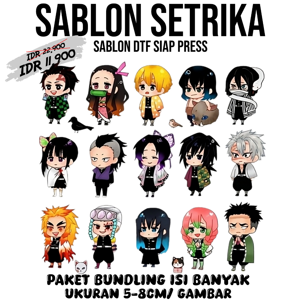 

STIKER DTF SABLON SETRIKA TEMA DEMON SLAYER KAMADO TANJIRO KIMETSU NO YAIBA LUCU CHIBI PRINTING, SABLON PRINTING