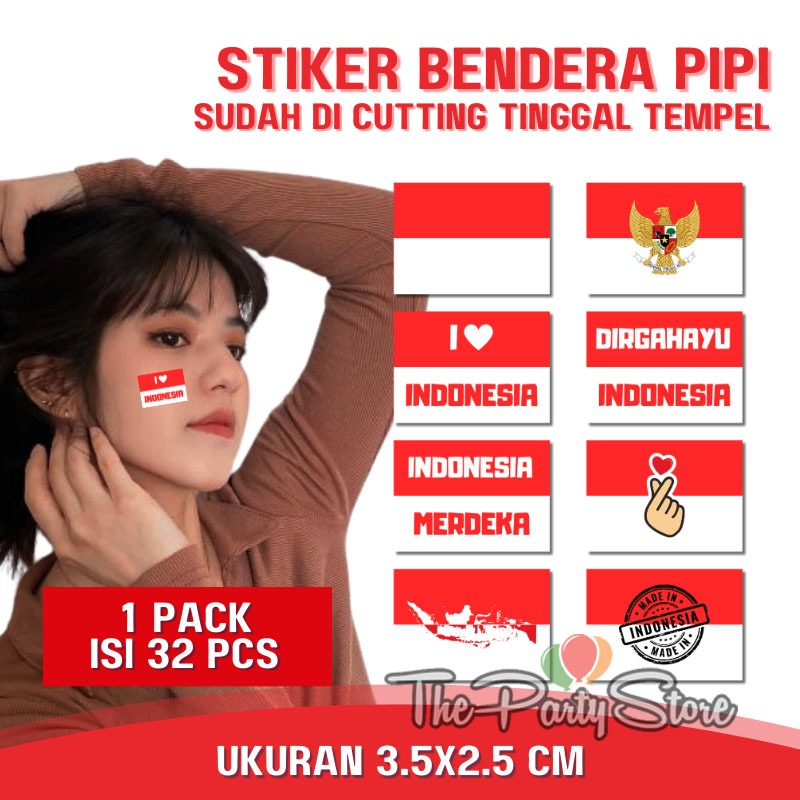

32 Pcs stiker Vinyl Drigahayu RI Tahan Air Mengkilap/Stiker Pipi 17 Agustus