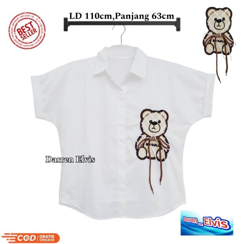 Kemeja Wanita Premium / Putih / Logo Bear / Best Seller