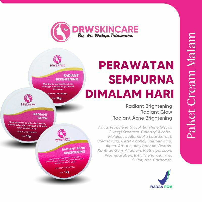 CREAM MALAM DRW SKINCARE / CREAM NIGHT FLEK BRIGHTENING WHITENING NCF NACF NAC ACNE 123 / KRIM MALAM