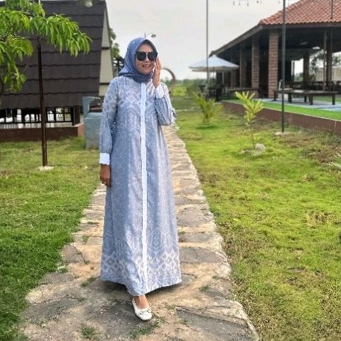 GAMIS RAYON MOTIF PREMIUM BIRU MUDA || DRESS WANITA KEKINIAN || DRESS MUSLIM
