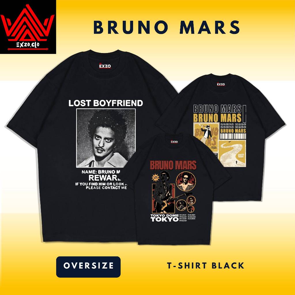 EXZO KAOS BLACK "BRUNO MARS" OUTFIT PRIA KATUN HITAM OVERSIZE TSHIRT BRUNO MARS