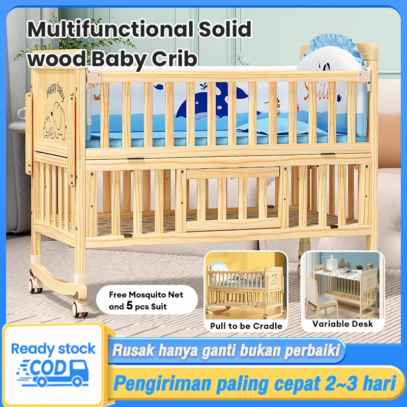 BIGWOODS【Tanpa Cat & Tanpa Formalin】Tempat Tidur Bayi 0-10 Tahun/Ranjang Bayi/Box Bayi/Tempat Tidur 